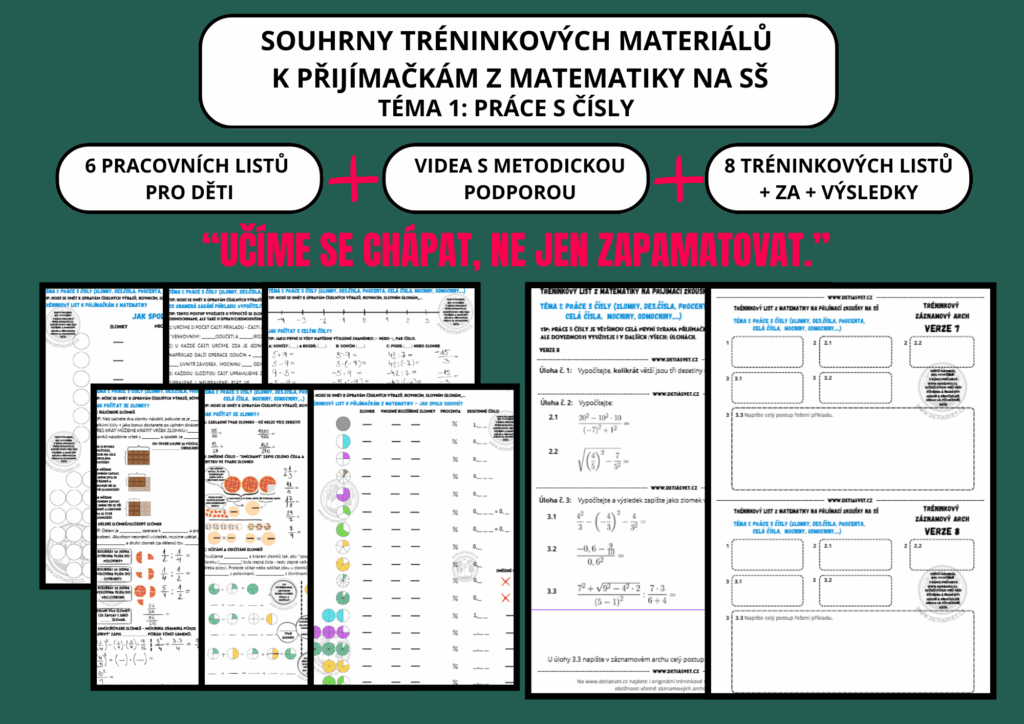 Výukové materiály k opakování na přijímací zkoušky z matematiky. Nové tréninkové listy a testy s originálními příklady (typově podobných dle oficiálních CERMAT testů).